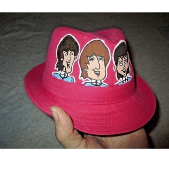 The Beatles HAT Pink Hand Painted Cap Music Rock Band Classic Retro Fedora main image 6